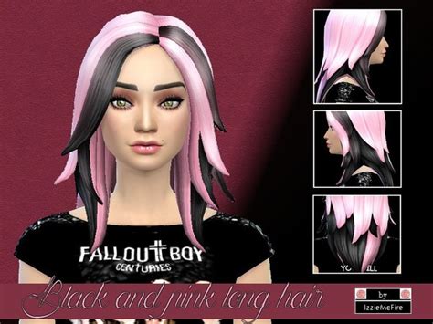 The Sims Resource Black And Pink Long Hair By Izziemcfire Sims 4