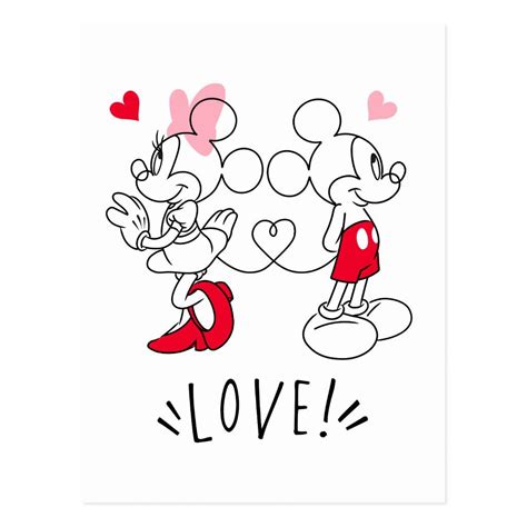 Mickey And Minnie Valentines Day Love Postcard Zazzle Valentines