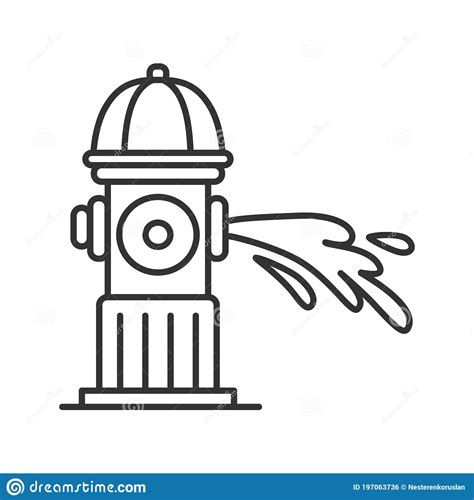Fire Hydrant Gushing Water Linear Icon Vector Illustration