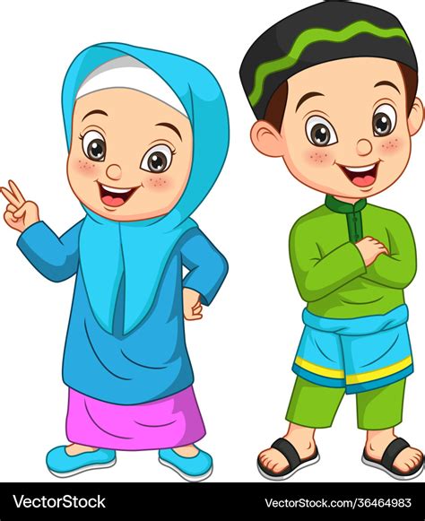 Happy Muslim Kid Cartoon On White Background Vector Image