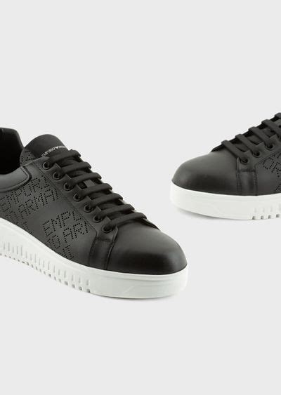 Leather Sneakers With Micro Perforated Logo Lettering Emporio Armani Man