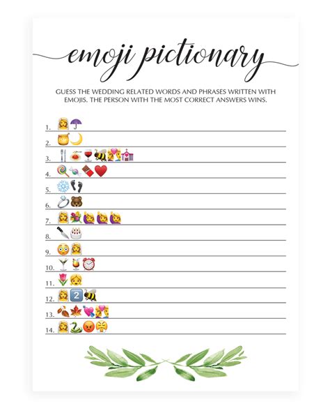 Emoji Pictionary Bridal Shower Game Free Printable Bridal Shower Game
