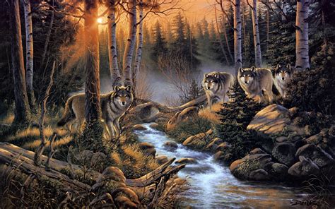 Wolves Wolf Paintings Artistic Art Print Landscapes Nature