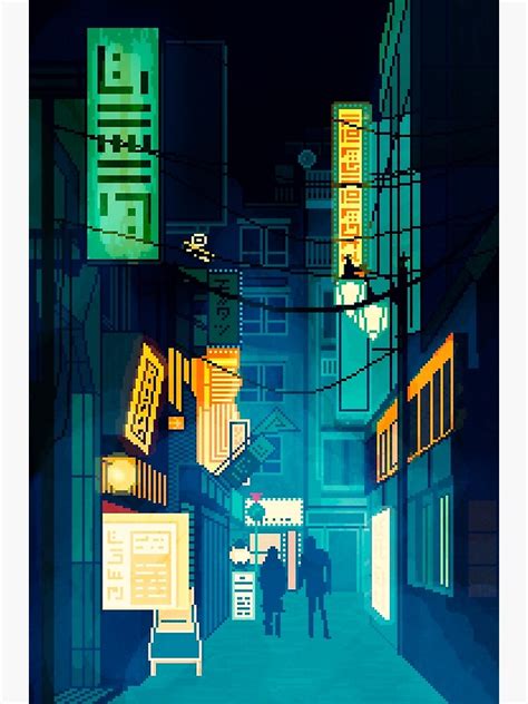 Japan City Night Pixel Art Cyberpunk Photographic Print