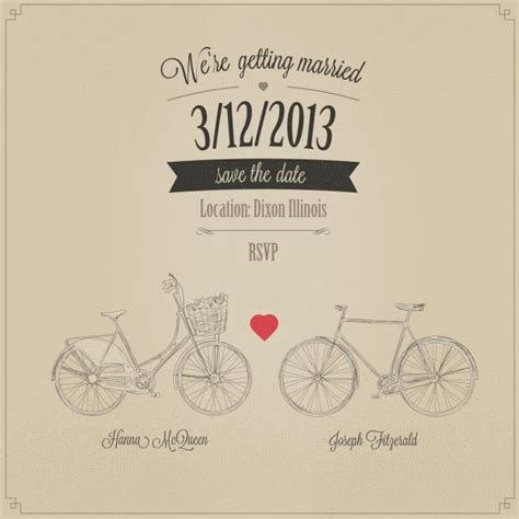 vintage minimalistic wedding invitation with tandem bicycle — stock