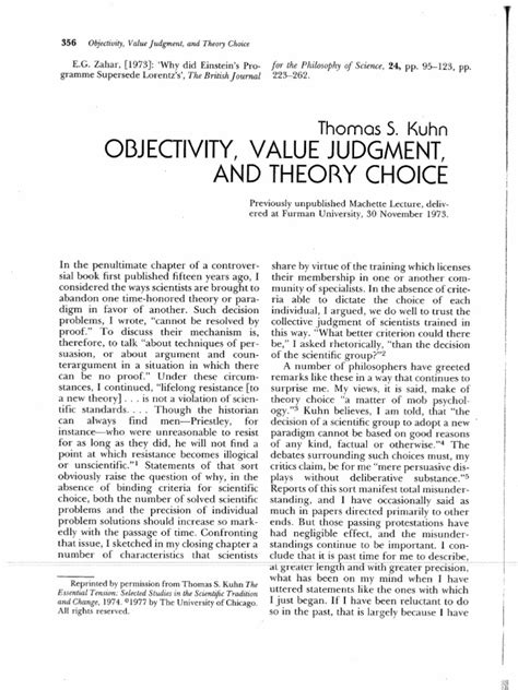 Kuhn Objectivity Value Judgment And Theory Choice Pdf