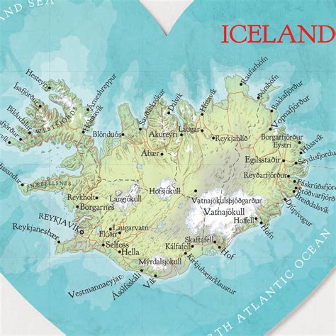 Map of iceland's towns & villages. Personalised Iceland Map Heart Wedding Anniversary Gift By ...