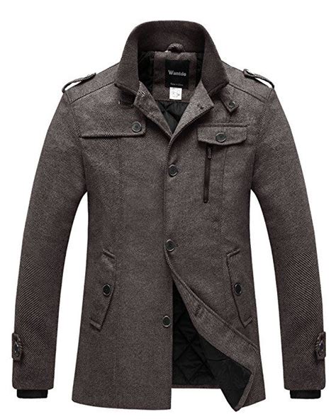 Wantdo Mens Winter Pea Coat Single Breasted Thicken Warm Military