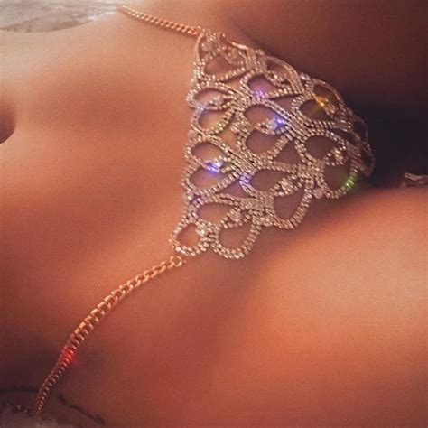Other Stonefans Sexy Body Chain Thong Bikini Jewelry For Women Heart Body Chain Luxury Crystal