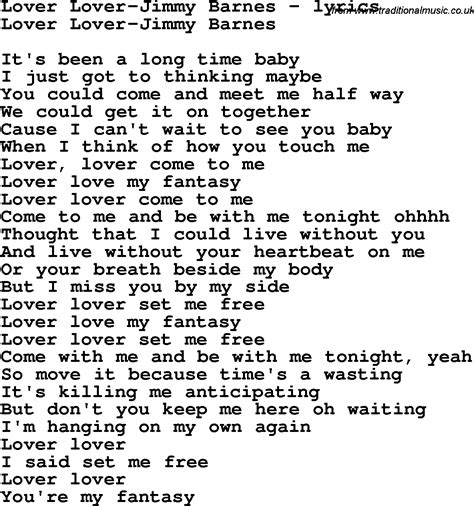 Love Song Lyrics Forlover Lover Jimmy Barnes