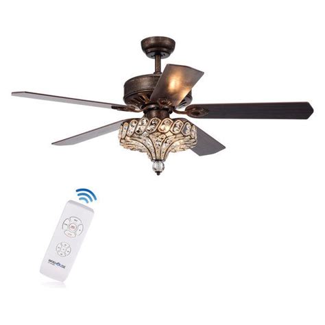 Pilette 52 Inch Ceiling Fan With Crystal Shade Remote Controlled