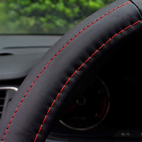 Car Steering Wheel Cover Genuine Leather Universal 15 Inch Black With