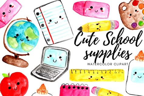 Kawaii Cute School Supplies Clipart 882314