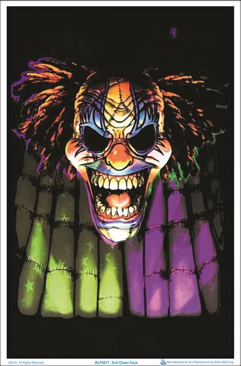 Evil Clown Face Blacklight Poster Flocked 23 X 35 In 2021 Evil