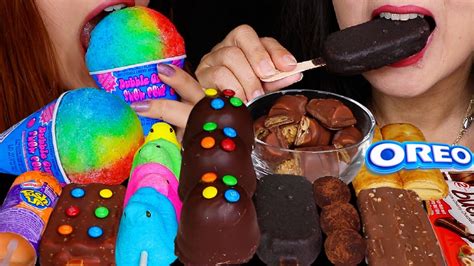 Asmr Rainbow Vs Chocolate Giant M Ms Marshmallows Snow Cone Push Up Ice Cream Oreo Bar