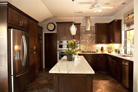 Dark Cherry Cabinets With White Countertop And Slate Flooring Option Kitchen Countertops