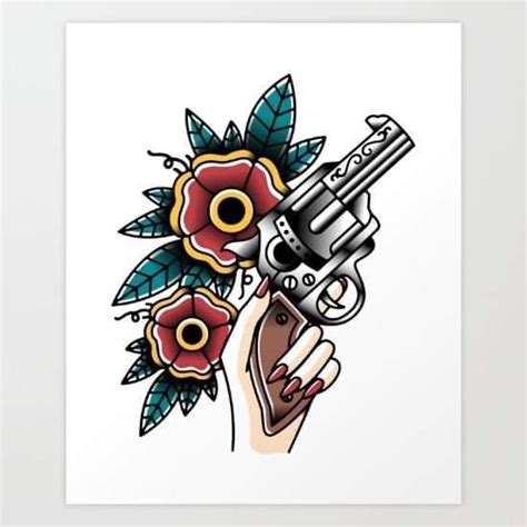 Traditional Revolver Tattoo Design