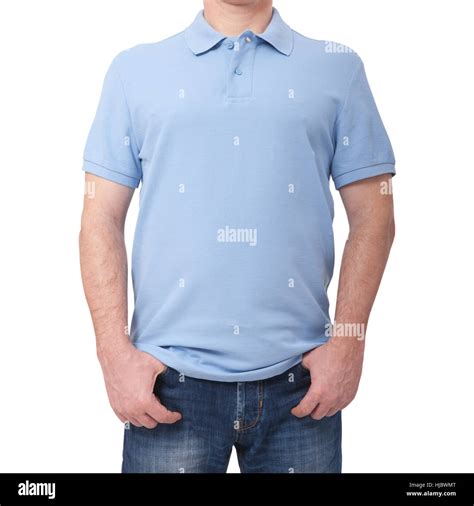 Man Wearing Blank Blue T Shirt Isolated On White Background With Copy