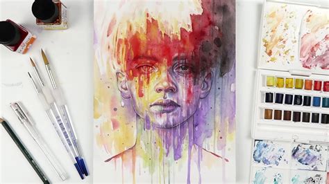 Painting An Abstract Watercolor Portrait And Experimenting Youtube