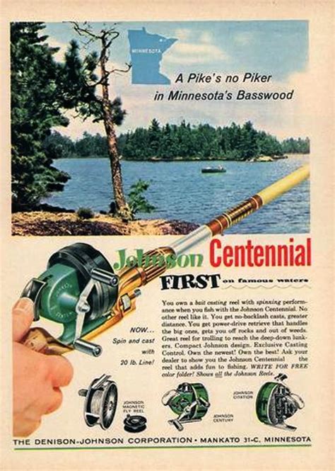 Vintage Magazine Ad Johnson Centennial Fishing Reel Ca 1950s Old