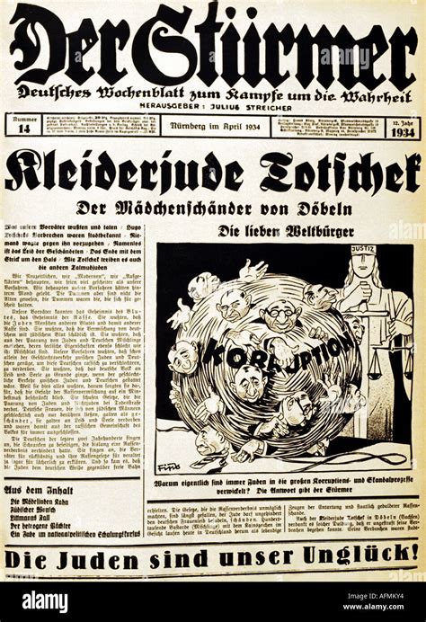 Nationalsozialismusnationalsozialismus Presse Zeitung Der Stürmer Nummer 14 Nürnberg