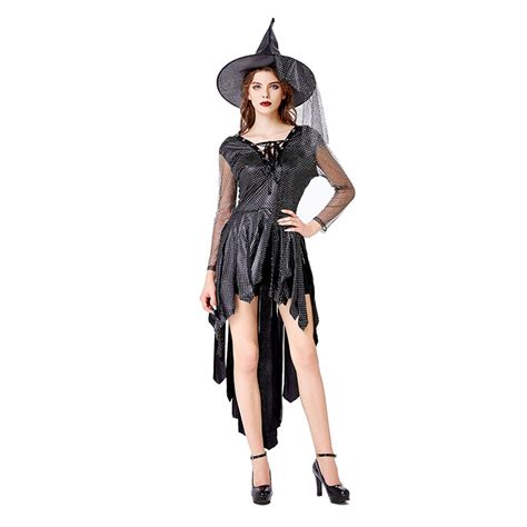 Sexy Gothic Black Witch Mini High Low Dress Adult Halloween Cosplay