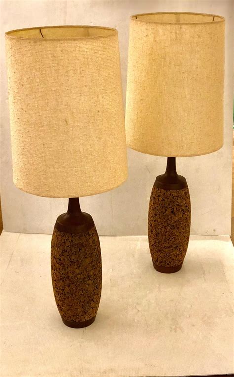 The raquel oval tall table lamp features a bold shape and beautiful marble accents. Pair of Majestic Cork Table Tall Lamps Atomic Age Original ...