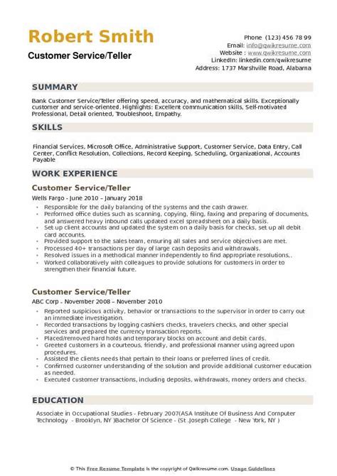 If you aren't sure how to show your customer. Customer Service Teller Resume Samples | QwikResume