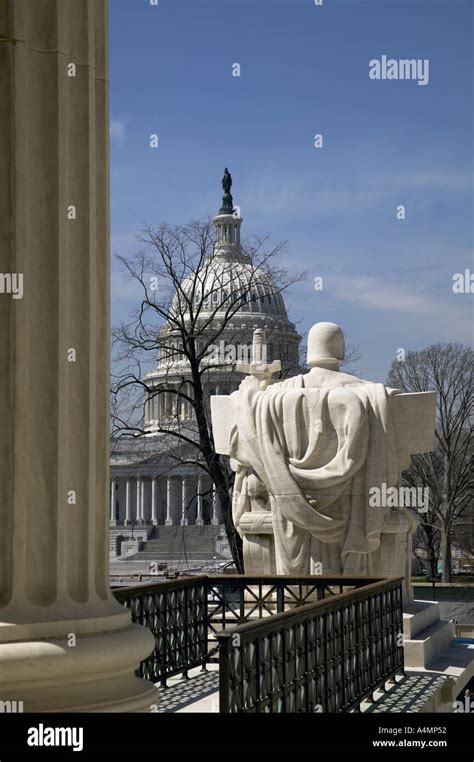 United States Capitol Building With The Guardian Of Law Marble Statue