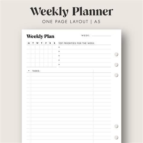 Weekly Planner Pages Weekly Agenda Undated Weekly Planner A5 Weekly