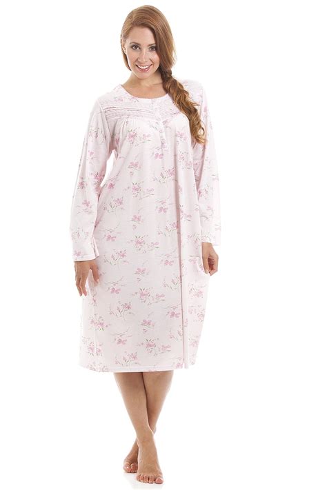 Classic Style Long Sleeve Floral Print Pink Nightdress