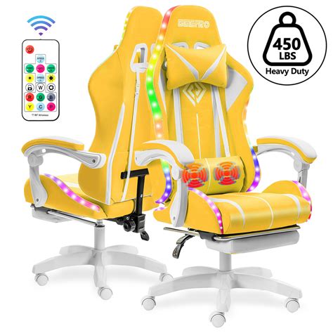 Hoffree Gaming Chairs With Bluetooth Speakers And Rgb Led Lights For Girls Massage Gaming Chair