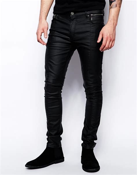 Asos Super Skinny Jeans In Leather Look In Black For Men Lyst