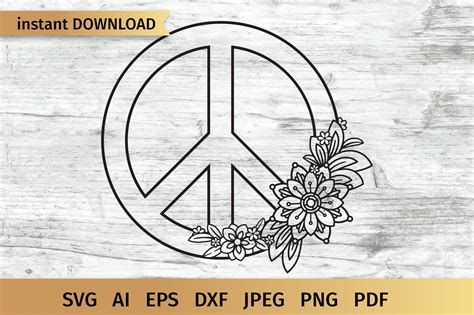 Peace Sign with Flowers SVG (479360) | Cut Files | Design Bundles