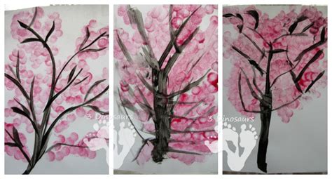 Spring Blossom Tree Painting 3 Dinosaurs