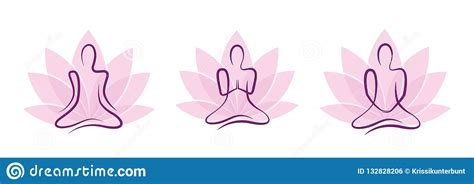 Meditation Yoga Set Pink Lotus Flower Stock Vector