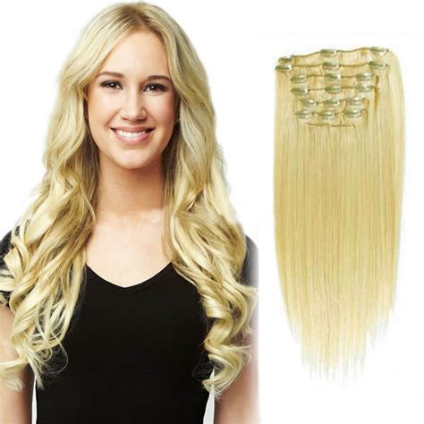 18 Inch 613 Bleach Blonde Clip In Remy Human Hair Extensions 7pcs