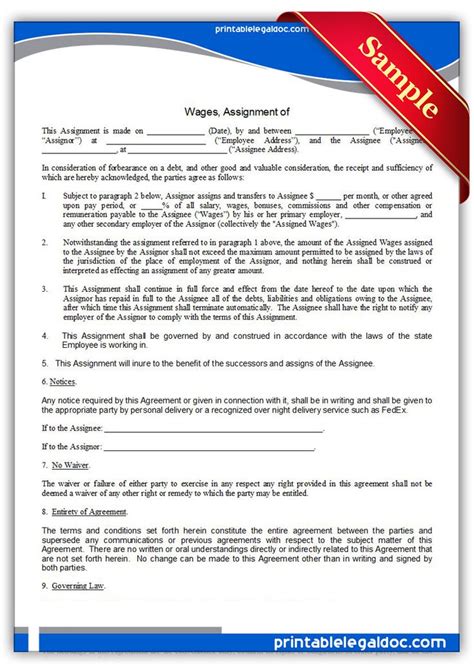 Assignment Of Wages Legal Forms Assignments Free Printables