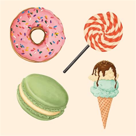 Free Vector Delicious Hand Painted Desserts Vector Set