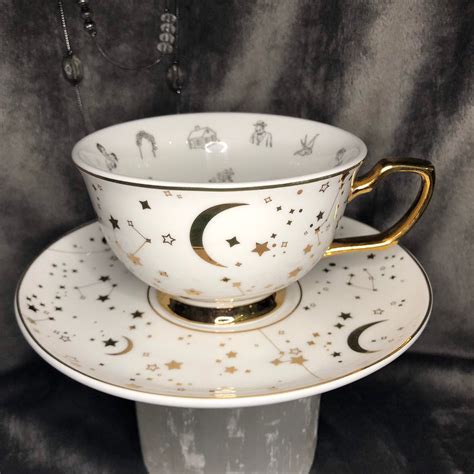 Starry Night White Kt Gold Teacup Fortune Teller Teacup Tea Leaf