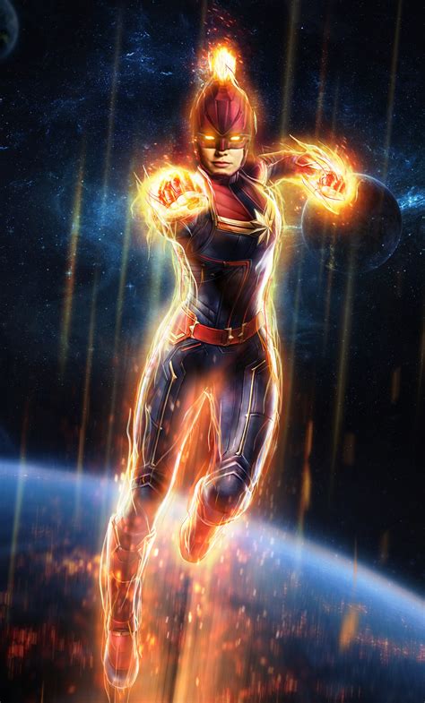 X Captain Marvel Flying High In Space Iphone Hd K Wallpapers Images Backgrounds