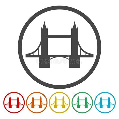 Tower Bridge London Icons Set With Long Shadow Stock Vector