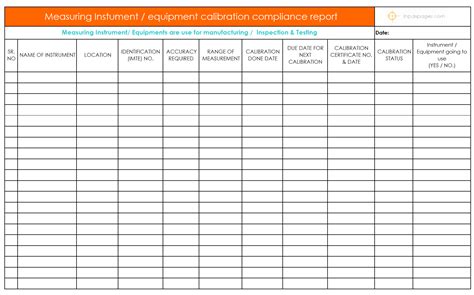 Measuring Instrument Equipment Calibration Compliance Report
