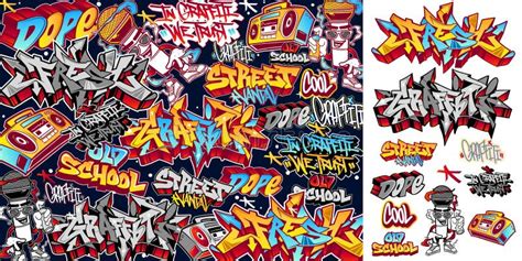 Colorful Graffiti Art Vector Sticker Pack Illustrations Stock Vector