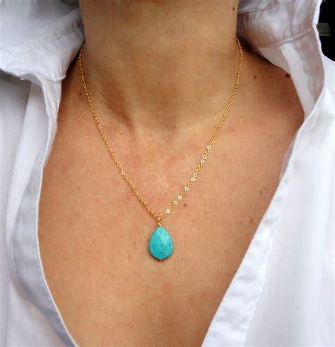 16k Gold Turquoise Necklace Delicate Gold Turquoise Necklace Etsy