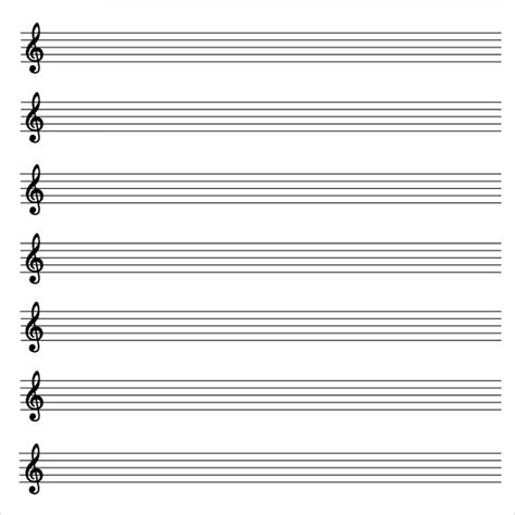 Blank Treble Clef Staff Paper Free Sheet Music Templa