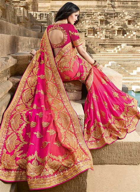 Designer Wear Pink Embroidered Saree Sarees Designer Collection