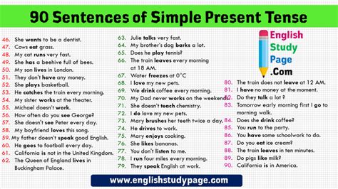 Sentences Of Simple Present Tense Example Sentences English Study