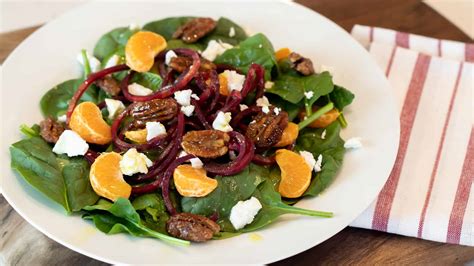 Spinach Salad With Beets Candied Pecans And Goat Cheese Recipe
