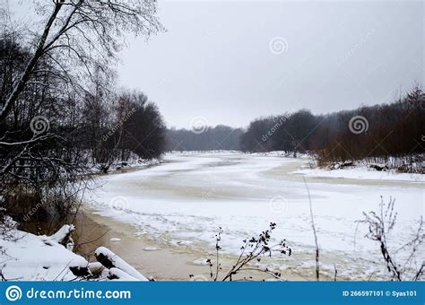 The River Froze In The Ice Stock Image Image Of Waterway 266597101